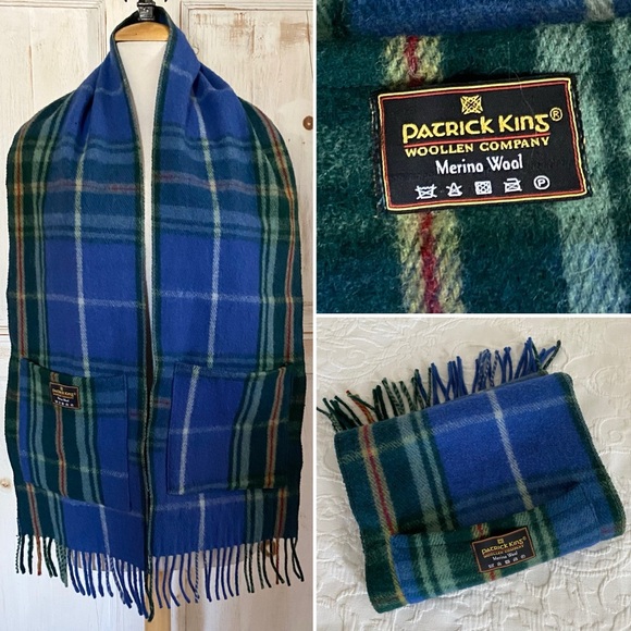 Patrick King Woolen Company Merino Wool Tartan Plaid Scarf with Pockets Unisex - Picture 1 of 11